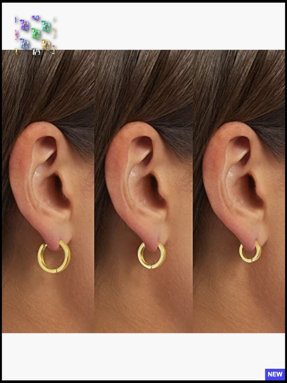 14K Gold Hoop Earring Set - 3 Sizes - Hypoallergenic - Picture 3 of 5
